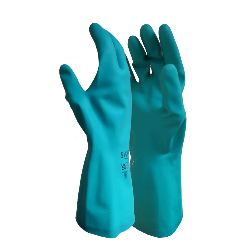 Green Nitrile Flock Lined Chemical Gloves 15mil - Case of 144 Pairs — Green